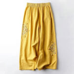 Buddha Stones Spring Ethnic Embroidery Cotton Linen Women's Wide Leg Pants With Pockets - Gold - US12，UK/AU16，EU44 (4XL) - image 9