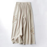 Buddha Stones Spring Ethnic Embroidery Cotton Linen Women's Wide Leg Pants With Pockets - Linen - US12，UK/AU16，EU44 (4XL) - image 1