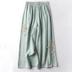 Buddha Stones Spring Ethnic Embroidery Cotton Linen Women's Wide Leg Pants With Pockets - PaleGreen - US12，UK/AU16，EU44 (4XL) - image 6