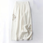 Buddha Stones Spring Ethnic Embroidery Cotton Linen Women's Wide Leg Pants With Pockets - OldLace - US12，UK/AU16，EU44 (4XL) - image 4