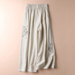 Buddha Stones Spring Ethnic Embroidery Cotton Linen Women's Wide Leg Pants With Pockets - image 2
