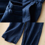 Buddha Stones Versatile Solid Color Elastic Waistband Frog-Button Cotton Linen Women's Wide Leg Pants With Pockets - image 10
