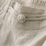 Buddha Stones Versatile Solid Color Elastic Waistband Frog-Button Cotton Linen Women's Wide Leg Pants With Pockets - image 14