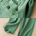 Buddha Stones Versatile Solid Color Elastic Waistband Frog-Button Cotton Linen Women's Wide Leg Pants With Pockets - image 3