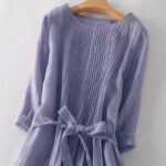 Buddha Stones Casual Lace-up Plain Crew Neck Half Sleeve Cotton Midi Dress With Pockets - image 18