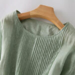 Buddha Stones Casual Lace-up Plain Crew Neck Half Sleeve Cotton Midi Dress With Pockets - image 22