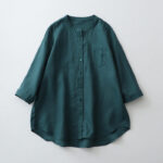 Buddha Stones Solid Color Button Three Quarter Sleeve Cotton Linen Shirt - SteelBlue - US8-10，UK/AU12-14，EU40-42 (2XL) - image 14