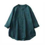 Buddha Stones Solid Color Button Three Quarter Sleeve Cotton Linen Shirt - image 15
