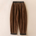 Buddha Stones Color Contrast Corduroy Cotton Women's Thermal Fleece-Lined Harem Pants With Pockets - image 19