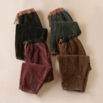 Buddha Stones Color Contrast Corduroy Cotton Women's Thermal Fleece-Lined Harem Pants With Pockets - image 24