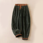 Buddha Stones Color Contrast Corduroy Cotton Women's Thermal Fleece-Lined Harem Pants With Pockets - DarkGreen - US8-10，UK/AU12-14，EU40-42 (2XL) - image 12