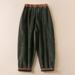 Buddha Stones Color Contrast Corduroy Cotton Women's Thermal Fleece-Lined Harem Pants With Pockets - image 13