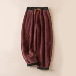 Buddha Stones Color Contrast Corduroy Cotton Women's Thermal Fleece-Lined Harem Pants With Pockets - IndianRed - US8-10，UK/AU12-14，EU40-42 (2XL) - image 6
