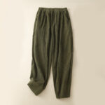 Buddha Stones Commute Vintage Plain Women's Corduroy Cotton Harem Pants With Pockets - OliveDrab - US8-10，UK/AU12-14，EU40-42 (2XL) - image 5