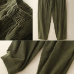 Buddha Stones Commute Vintage Plain Women's Corduroy Cotton Harem Pants With Pockets - image 9