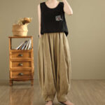 Buddha Stones Spring Casual Simple Design Women's Cotton Linen Harem Pants With Pockets - image 14