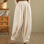Buddha Stones Spring Casual Simple Design Women's Cotton Linen Harem Pants With Pockets - image 20
