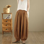 Buddha Stones Spring Casual Simple Design Women's Cotton Linen Harem Pants With Pockets - image 5