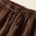 Buddha Stones Plain Color Bottom Hollow Lace Design Lace-up Cotton Linen Women's Shorts With Pockets - image 40