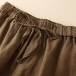 Buddha Stones Plain Color Bottom Hollow Lace Design Lace-up Cotton Linen Women's Shorts With Pockets - image 56