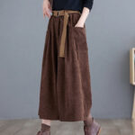 Buddha Stones Retro Women's Wide Leg 7-8 Length Corduroy Cotton Pants With Pockets And Belt - image 18
