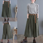 Buddha Stones Retro Women's Wide Leg 7-8 Length Corduroy Cotton Pants With Pockets And Belt - image 16