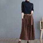 Buddha Stones Retro Women's Wide Leg 7-8 Length Corduroy Cotton Pants With Pockets And Belt - image 22