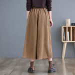 Buddha Stones Retro Women's Wide Leg 7-8 Length Corduroy Cotton Pants With Pockets And Belt - image 3