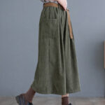Buddha Stones Retro Women's Wide Leg 7-8 Length Corduroy Cotton Pants With Pockets And Belt - image 13