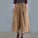 Buddha Stones Retro Women's Wide Leg 7-8 Length Corduroy Cotton Pants With Pockets And Belt - image 2