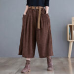 Buddha Stones Retro Women's Wide Leg 7-8 Length Corduroy Cotton Pants With Pockets And Belt - SaddleBrown - US12，UK/AU16，EU44 (2XL) - image 17