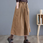 Buddha Stones Retro Women's Wide Leg 7-8 Length Corduroy Cotton Pants With Pockets And Belt - image 4