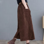 Buddha Stones Retro Women's Wide Leg 7-8 Length Corduroy Cotton Pants With Pockets And Belt - image 19