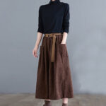 Buddha Stones Retro Women's Wide Leg 7-8 Length Corduroy Cotton Pants With Pockets And Belt - image 20