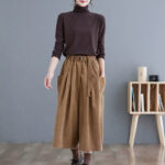 Buddha Stones Retro Women's Wide Leg 7-8 Length Corduroy Cotton Pants With Pockets And Belt - image 7