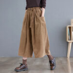 Buddha Stones Retro Women's Wide Leg 7-8 Length Corduroy Cotton Pants With Pockets And Belt - Goldenrod - US12，UK/AU16，EU44 (2XL) - image 1