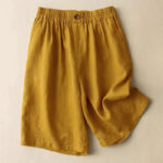 Buddha Stones Summer Casual Plain Zipper Button Cotton Linen Women's Shorts With Pockets - Goldenrod - US12，UK/AU16，EU44 (3XL) - image 3