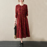 Buddha Stones Casual Ethnic Printing Floral Buttons Design Cotton Linen Midi Dress With Pockets - image 15