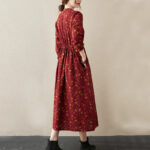 Buddha Stones Casual Ethnic Printing Floral Buttons Design Cotton Linen Midi Dress With Pockets - image 14