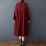 Buddha Stones Casual Plain Buttons Design Thermal Cotton Linen Midi Dress With Pockets - image 23