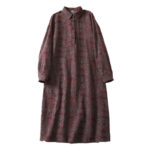 Buddha Stones Brown Retro Printing Floral Pattern Lapel Cotton Linen Midi Dress With Pockets - image 13