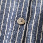 Buddha Stones LightSteelBlue White Striped Button Design Lapel Cotton Linen Midi Dress With Pockets - image 5