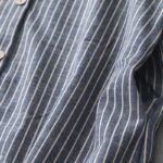 Buddha Stones LightSteelBlue White Striped Button Design Lapel Cotton Linen Midi Dress With Pockets - image 6