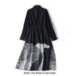 Buddha Stones Printing Irregular Lines Back Lace-up Design Lapel Cotton Midi Dress With Pockets - image 2