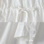 Buddha Stones Printing Irregular Lines Back Lace-up Design Lapel Cotton Midi Dress With Pockets - image 14