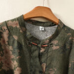 Buddha Stones Casual Printing Drawstring Chinese Frog-Button Cotton Linen Midi Dress With Pockets - image 3