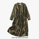 Buddha Stones Casual Printing Drawstring Chinese Frog-Button Cotton Linen Midi Dress With Pockets - image 2