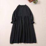 Buddha Stones Casual Plaid Simple Buttons Ruffled Design Cotton Linen Midi Dress With Pockets - Black White Plaid - US8-10，UK/AU12-14，EU40-42 (2XL) - image 1
