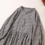 Buddha Stones Casual Plaid Simple Buttons Ruffled Design Cotton Linen Midi Dress With Pockets - image 9