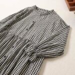 Buddha Stones Casual Plaid Simple Buttons Ruffled Design Cotton Linen Midi Dress With Pockets - image 10